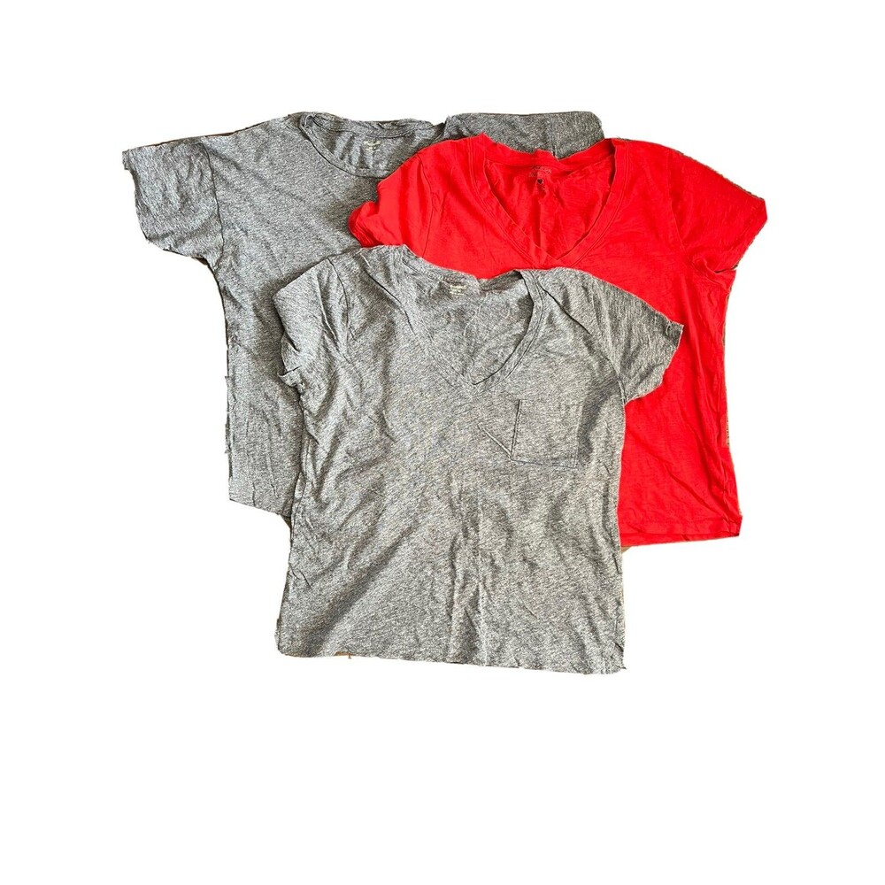 Madewell Women’s T-Shirts Grey/Red Crew & V-Neck Lot Of 3
